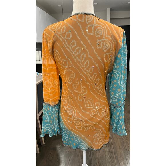 NWT 100% Silk Boho Beaded Blouse Sheer Fairy Blouse Top Y2K Phoebe Buffay Size L - Picture 2 of 16